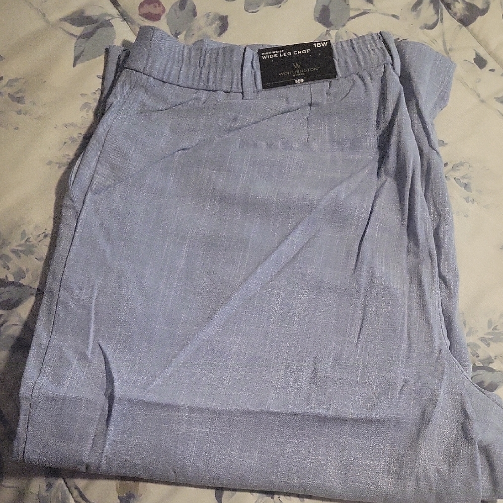 Worthington High-Waist Blue Wide Leg Crop Pants NWT